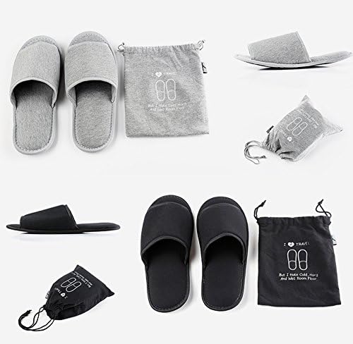 Foldable Portable Slippers Washable Open Toe Towelling Slippers with Storage Bag for Spa Travel Hotel/Home Guest 34-43