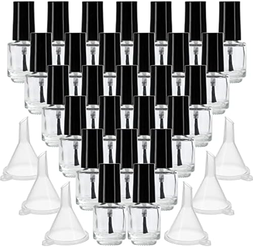 ZENFUN 50 Pack 5 ml Empty Nail Polish Bottles with Brush Cap, Clear Nail Polish Containers with 6 Funnel in Bulk, Glass Refillable Nail Bottles for Nail Art, Samples