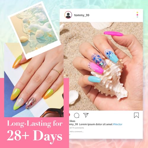 AZUREBEAUTY Orange Fluorescent Blue Green Dip Powder Nail Set, 6 Spring Summer Colors Dipping Starter Kit French Art Manicure DIY Mother's Gift for Women, No Need Lamp Cured