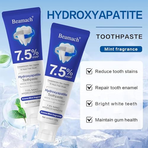 Beamach Hydroxyapatite Toothpaste, 2 Pack for Teeth Remineralization, Natural Fluoride-Free Formula, Sensitivity Relief & Fresh Mint Flavor - Daily Use for Oral Health (4.23oz)