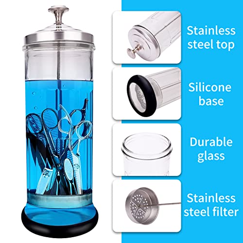 Disinfectant Sterilizer Jar - Durable Glass for Nail Tools and BarberShop Hair Stylist Tools (50 Oz /1500ml)