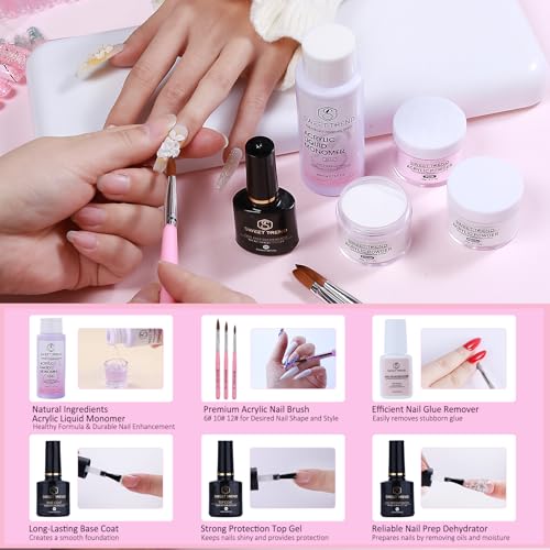 Acrylic Nail Kit with Everything: Beginners Set with Drill - Professional Acrylic Powder Glitter Monomer False Tips Top Base Coat Starter Kit - Full Decorations Nail Supplies for Nail Extensions Gift