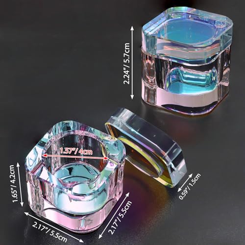 Udefineit Nails Tips Art Dappen Dish with Lid, Heavy Duty Crystal Glass Liquid Powder Dappen Monomer Cup, Dazzling Colorized Glaze Nail Art Brush Washing Container for Professional & Home Use