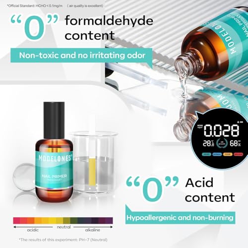 modelones 4 Pcs Nail Dehydrator and Primer, 15 ml Acid Free Natural Prep Dehydrate & Bond Primer Hema-Free Bonding for Nail Supplies