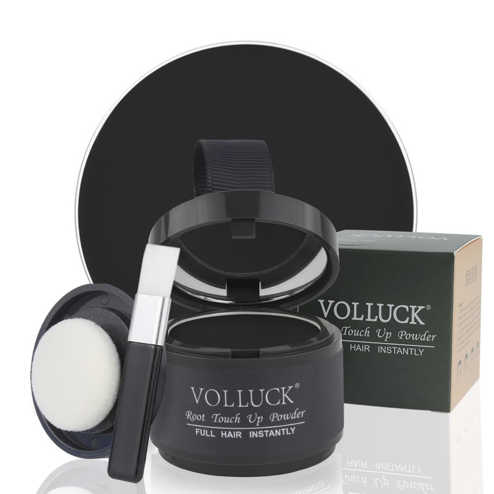 VOLLUCK Root Touch Up Hair Powder Root Cover Up Hairline Shadow Powder Stick, Root Touch Up for Thinning Hair for Women and Men, Bald Spots, Eyebrows, Beard Line, Dark Black