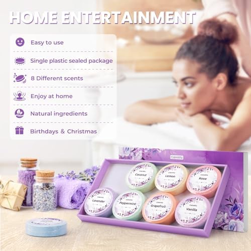 Shower Steamers 8 Scents - Shower & Bath Bombs with Organic & Natural Fragrances for Teens and Adults - Birthday, Mother's Day Gift for Women Who Have Everything（Purple）