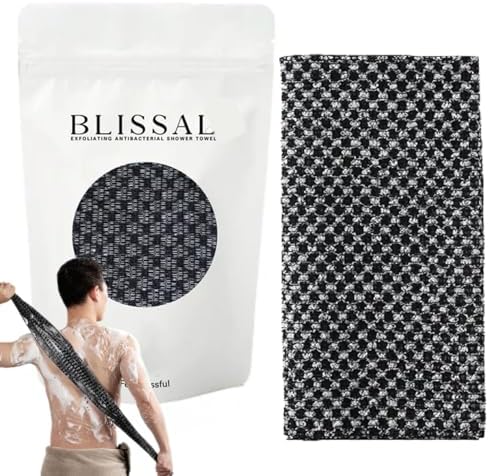 Blissal Exfoliating Shower Towel - Long Washcloth Back Body Scrubber for Men & Women (Black)