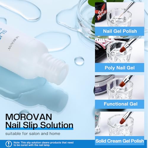 Morovan Slip Solution Poly Gel Big 8Oz 240ML Extension Nail Gel Slip Solution With Brush Anti-stick Gel Liquid Solution Bottle Cap as A Cup Poly Gel Solution Liquid Easy DIY Gel Solution at Home