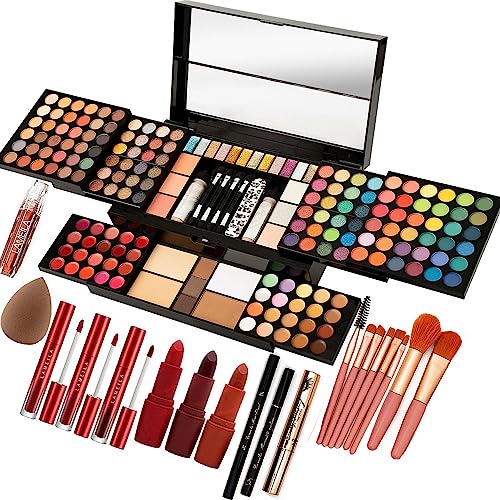 M 187 Colors Professional Makeup Palette - All-in-One Kit With Eye Shadows, Lipsticks, Mascara, Foundations, Blushes, Brow Pencils, Nail File - Makeup Gift Set for Women and Girls