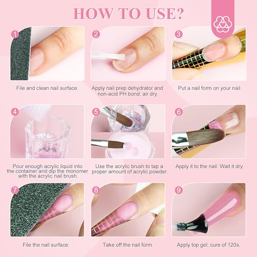 SAVILAND Essentials Acrylic Nail Kit Starter: Acrylic Nail Kit for Beginners with Everything White Pink Clear Acrylic Powder and Liquid Set #8/10/14 Nail Brush Forms Manicure Tools Home Nail Salon DIY