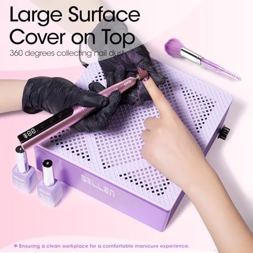 Gellen Nail Dust Collector with Reusable Filter, Professional 60w Nail Vacuum Cleaner for Acrylic Nails, Low Noise Nail Dust Vacuum Cleaner for Home Salon, Manicure Fan Dust Collector