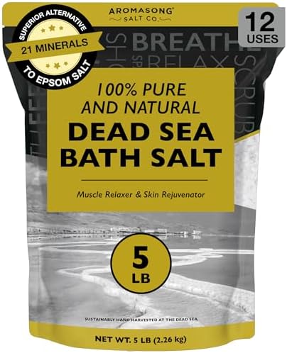 Aromasong Dead Sea Bath Salt - 100% Pure & Natural Dead Sea Salts for Soaking Fine Grain 5 LB - Bulk Resealable Pack (Packaging May Vary) Used for Body wash Scrub - Soak for Women & Men.