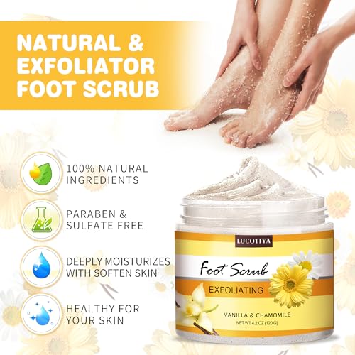 LUCOTIYA Foot Soak Set Pedicure Kit, Vanilla chamomile Foot Soak Salts,Foot File,Foot Scrub & Urea Foot Cream,Pedicure Supplies for Dry Cracked Feet for Women