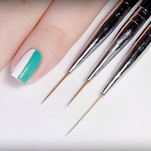 Striping Nail Art Brushes for Long Lines, Details, Fine Designs. 3 pcs Striper Brushes with Caps - AMAZING TRIO