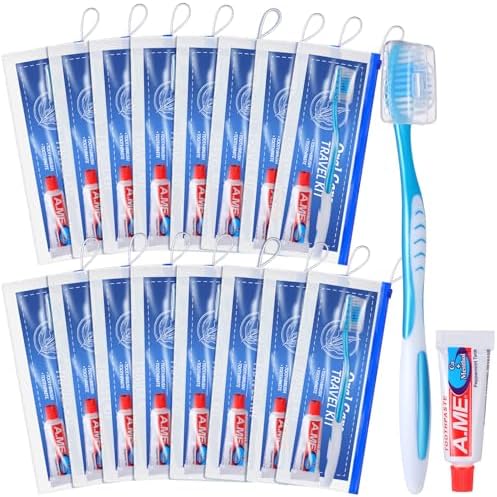 30 Set Toothbrush and Cover Travel Kit Bulk with Toothpaste Individually Wrapped Travel Size Toothbrush Set Soft Bristles Resealable Portable and Reusable Bag for Homeless Hotel Home Charity