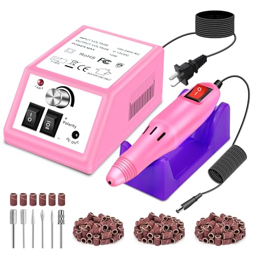 LAVAED Professional Nail Drill Electric Nail File Kit, Nail Filer Electric with 156pcs Sanding Bands and Nail Dril Bits for Acrylic, Gel Nail Manicure and Pedicure, Pink