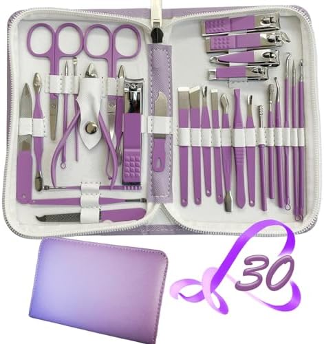 Manicure Set 30 in 1 Nail Clippers Set,Nail Manicure Kit for Women,RedFlow Toenail Clippers,Pedicure Kit,Pedicure Tools,Suitable for Travel Manicure Tools (Purple)