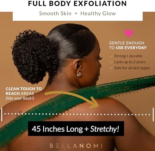 4 Piece African Exfoliating Net Sponge Long African Bath Sponge, Authentic Ethically Sourced from Nigeria, Great for Daily Use (Copper Brown, Orange, Green, Yellow)