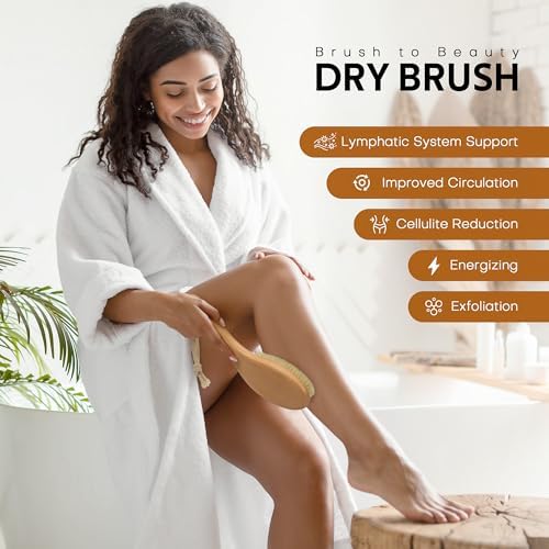 Dry Brush for Body, Natural Bristle Dry Exfoliating Body Brush for Skin Care, Cellulite, Lymphatic Drainage