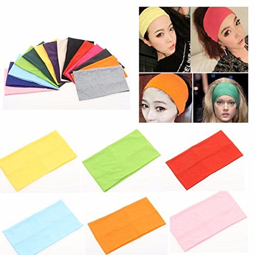 Yeshan Pack of 12 Wide 5 Inch Wicking Stretchy Athletic Bandana Headbands/Head wrap/Yoga Headband/Head Scarf/Best Looking Hairband for Sports or Fashion,Candy Colors in Wide No3 12PCS
