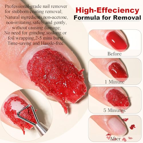 Gel Nail Polish Remover-2pcs with Nail Steel Pusher, Scraper and 2 Pieces Nail File, Quickly Remove Gel Polish in 2-5 Minutes at Home, No Need to Wrap and Soak