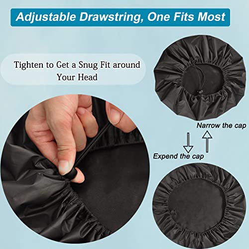 3 Pcs Super Jumbo Adjustable Satin Lined Shower Caps for Long Hair & Braids, Extra Large Shower Cap for Women & Men, Reusable XL with Waterproof Edge for Dreadlocks, Locs (Black)