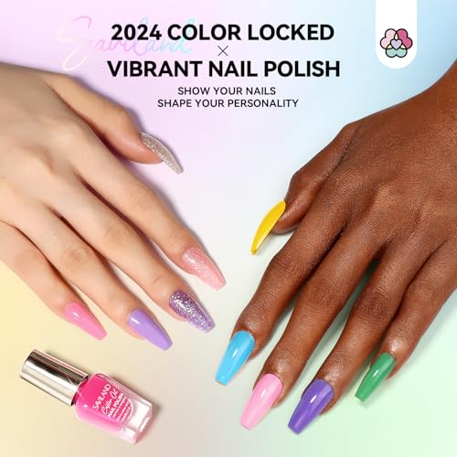 SAVILAND Nail Polish Set Quick-Dry: 24 Trendy Color Regular Nail Polish Kit Neon Glitter Finger Bulk Nail Polish Non Gel Plant-base Castor Oil Vitamin E Toe Nail Lacquer Home Set Women