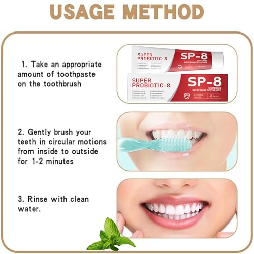 SP8 Probiotics Whitening Toothpaste, SP8 New Upgraded Fluoride-Free & Probiotic-Infused Formula, Ultra Fresh Mint for Deep Cleaning & Long-lasting Fresh Breath,4.23oz-2-Pack