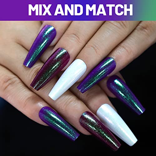 Teenitor Long Press On Nails, Chrome Press On Nails, 288pcs Long Coffin Ballerina False Nails, 12 Colors Full Cover Glue On Nails Holographic Metallic Mirror