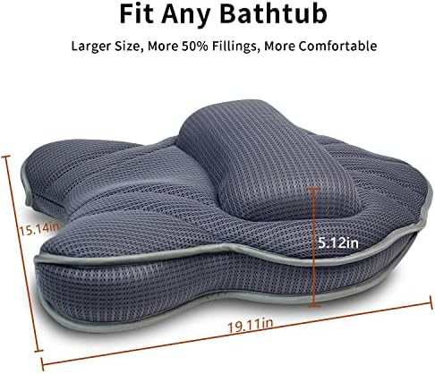 Extra Thick Large Bath Pillow with Neck,Back,Head Support for Bathtub, Spa, Soaking Gray(19''x15'')