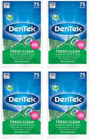 DenTek Fresh Clean Floss Picks, for Extra Tight Teeth, 75 Count, (Pack of 4)