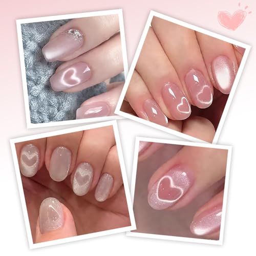 Heart Magnet for Cat Eye Gel Polish, Magnetic Nail Art Tool for Stunning Cat Eye Effect, DIY Manicure Kit with Y-Shaped Guide Sticks, Nail Magnet for Home and Salon Use (1pc+5pcs Y-shaped uide)