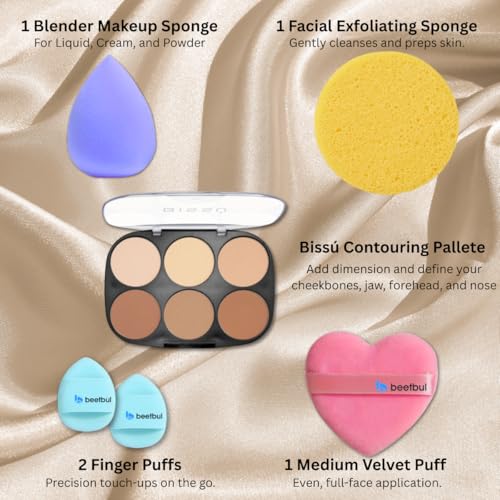 Makeup Kit Bissú Contour Palette + Velvet Puff + 2 Finger Puffs + Makeup Sponge + Exfoliating Sponge (3 Styles) (02 Medium to Bronzed)