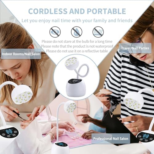 U V LED Nail Lamp, 36W Mini Cordless Gel x Nail Lamp Flash Cure, Auto Sensor Gooseneck Portable USB Gel Nail Dryer U V Light with 3 Timers and LCD Display for Home DIY