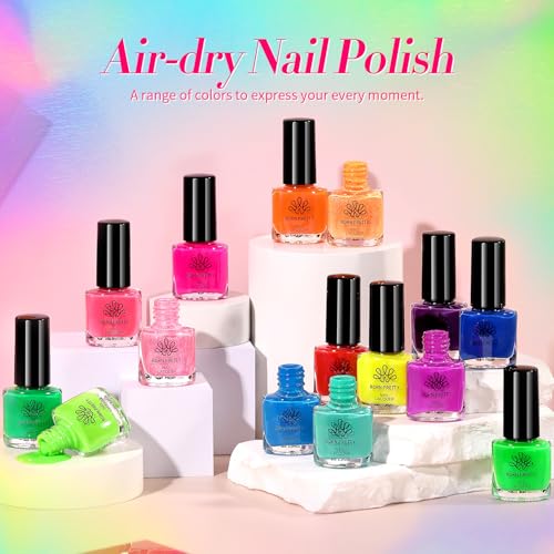 Born Pretty Neon Nail Polish Set, 15 Colors Spring Summer Nail Polish Quick Dry Nail Polish Kit Hot Pink Yellow Green Blue Nail Lacquer Glossy Nail Polish Manicure Set