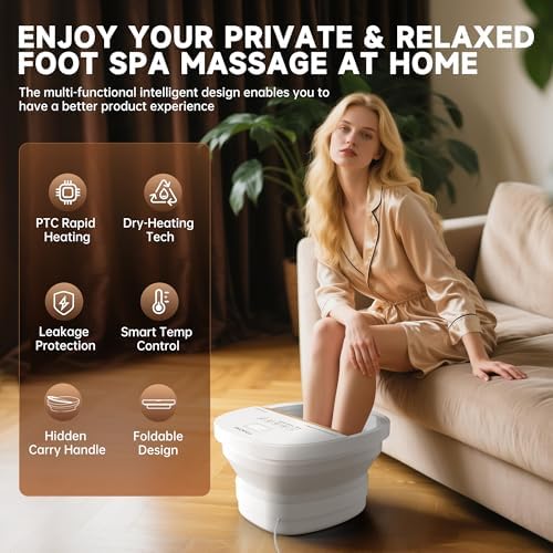Collapasible Foot Spa Bath Massager with Heat, Pedicure Foot Spa with Bubbles and Jets/Timer/ Temperature Control, Feet Soak Tub for Home, Office, Relaxation and Stress Relief, Gift for Men and Women