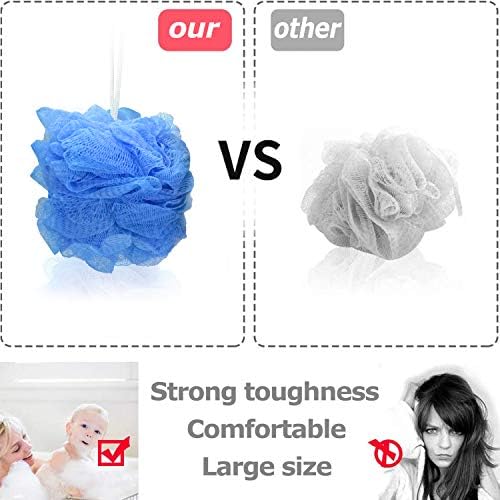 Star Brand Long Lasting Bath Sponge 6 Counts | 60g Heavy Bath Mesh Pouf with Suction Cup | Big Shower Sponge and Loofahs | Holding Up Bathing Exfoliator and Body Scrubber