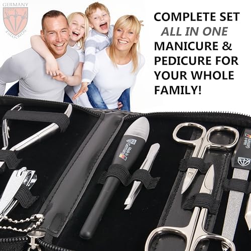 3 Swords Germany - brand quality 10 piece manicure pedicure grooming kit set for professional finger & toe nail care scissors clipper fashion leather case in gift box, Made by 3 Swords (00286)