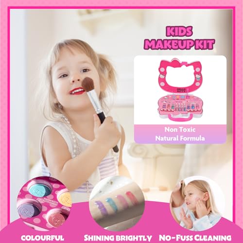 Hello Kitty Face Light-Up Makeup Vanity Set for Girls, Includes Nail, Eye and Lip Accessories, Perfect Birthday and Holiday Gift, AA Batteries Not Included, Ages 3+ by Townley Girl