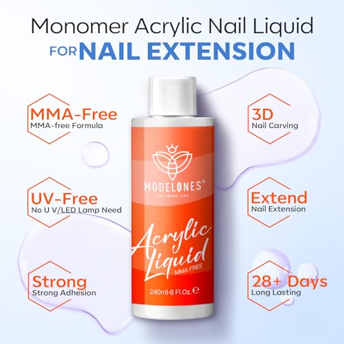 Modelones 8 oz Monomer - Professional Monomer Acrylic Nail Liquid - 240ml Acrylic Monomer Liquid for Acrylic Powder, Acrylic Nails Extension - MMA Free, Non-Yellowing