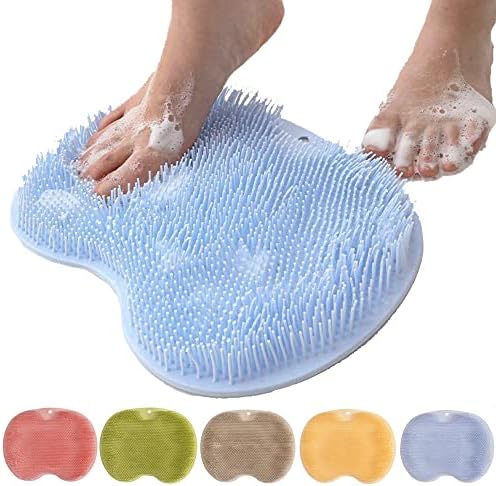 Shower Foot Scrubber Mat with Non-Slip Suction Cups, Foot Back Cleaning Pad Back Washer Exfoliating Bath Wash Pad, Wall Mounted Slip Suction Cups for Use in Cleaner Men and Women (Blue)