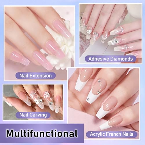 Acrylic Nail Kit - Clear Pink White Nude Powder & Liquid Monomer Set with Brush, Nail Forms, Extension Kit for Beginners with Everything for Home DIY