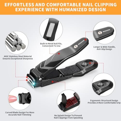 Nail Clippers for Men Women with Catcher,No Splash Ultra Sharp Professional Heavy Duty Nail Clipper,Adult Sturdy Fingernail Clipper & Toenail Clipper with Nano Nail File for Travel,Gifts