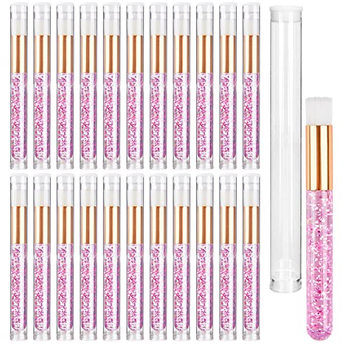 TUZAZO 40 Pieces Pink Lash Shampoo Brushes Set - 20pcs Glitter Crystal Eyelash Extension Cleanser Brush with 20pcs Plastic Travel Tube - Nose Pore Deep Cleaning Brush for Facial Cleansing