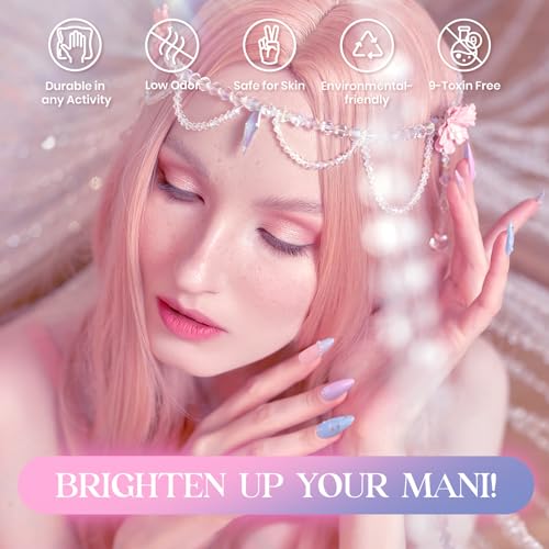 Beetles Blue Pink Gel Nail Polish Set, 6 Colors Pearl Gel Polish Baby Blue Shimmer Baby Pink Purple Mermaid, Nail Drawing Soak Off Uv Led Swirl Gel Polish Shell Thread Gift for Women