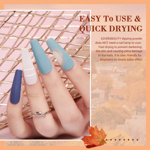 AZUREBEAUTY 42Pcs Dip Powder Nail Kit Starter, 32 Colors All Season Set Green Nude Brown Blue Dipping Powder Set with Top/Base Coat & Recycling Tray for French Art Manicure Salon