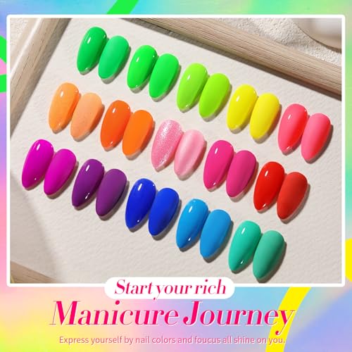 Born Pretty Neon Nail Polish Set, 15 Colors Spring Summer Nail Polish Quick Dry Nail Polish Kit Hot Pink Yellow Green Blue Nail Lacquer Glossy Nail Polish Manicure Set