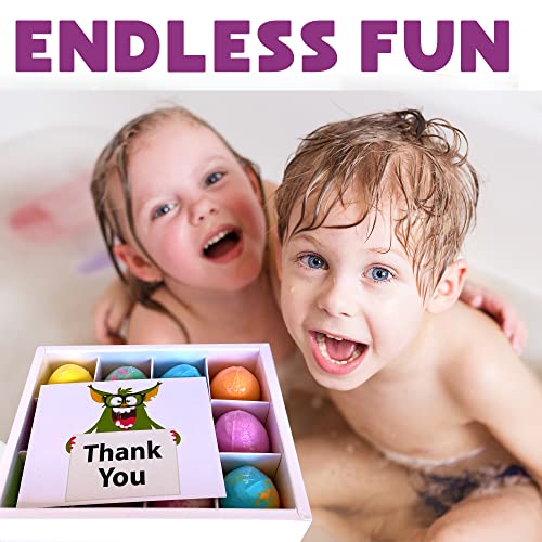 Bath Bombs for Kids with Surprise Inside - 12 Organic Bubble Bath Fizzies with Dragon Egg Toys. Gentle & Kids Friendly w/Rich Bubbles & Rainbow Colors, Birthday Gifts for Boys, Girls