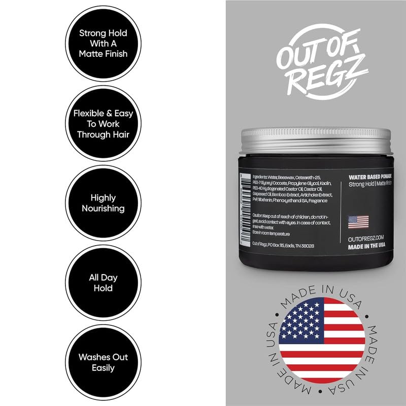 Out of Regz Operator Water Based Pomade for Men - Strong Hold, Natural Matte Finish, Sweat & Humidity Resistant, Natural Ingredients for Hair Health