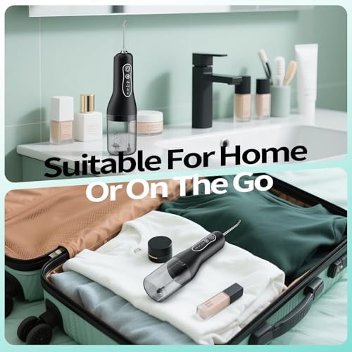 Water Flosser Teeth Cleaner, 4 Modes Rechargeable Portable Cordless Oral Irrigator 260ML Electric Dentel Flossers with DIY Strength, IPX7 Waterproof Travel Flossing Cleaning Picks for Home, Travel